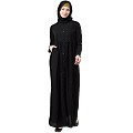 Front open abaya with pintucks- Black Front open abaya with pintucks- Black